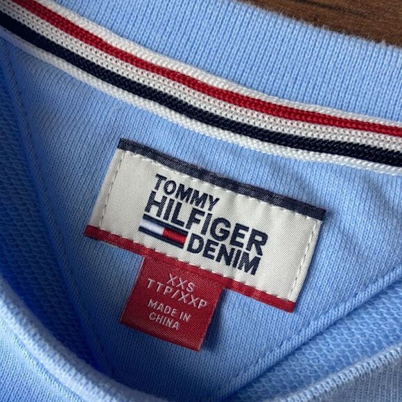 Tommy Hilfiger Light Blue Cotton Cropped Crewneck Logo Hoodie Sweatshirt XXS - Picture 3 of 6